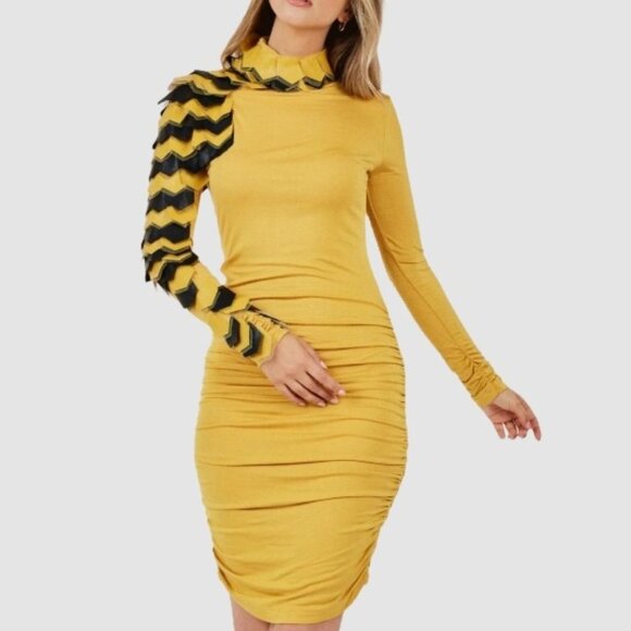 Ruched Mini Dress with Sleeve Detail - Picture 1 of 7